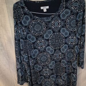 Chaps Geometric Blue Long Sleeve Top